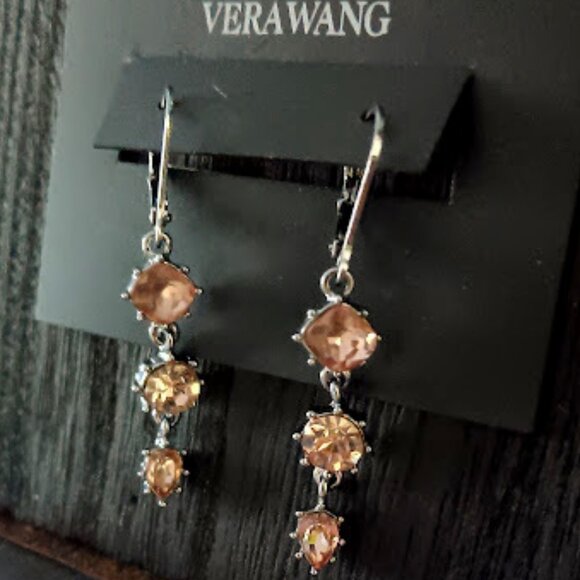 Vera Wang Jewelry - VERA WANG Romantic Silver Blush-Peach Crystal Drop Earrings**NEW!